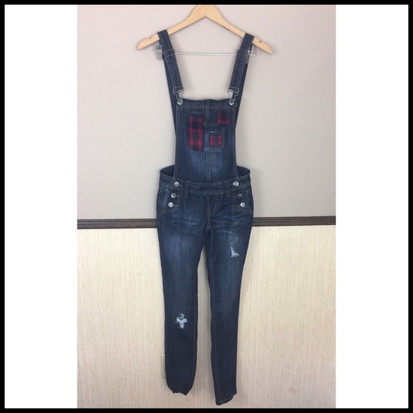 dark blue jean overalls